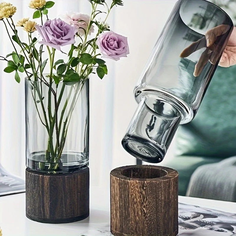 ZENVORA® Holz-Glas-Vase – Elegante Tischdekoration