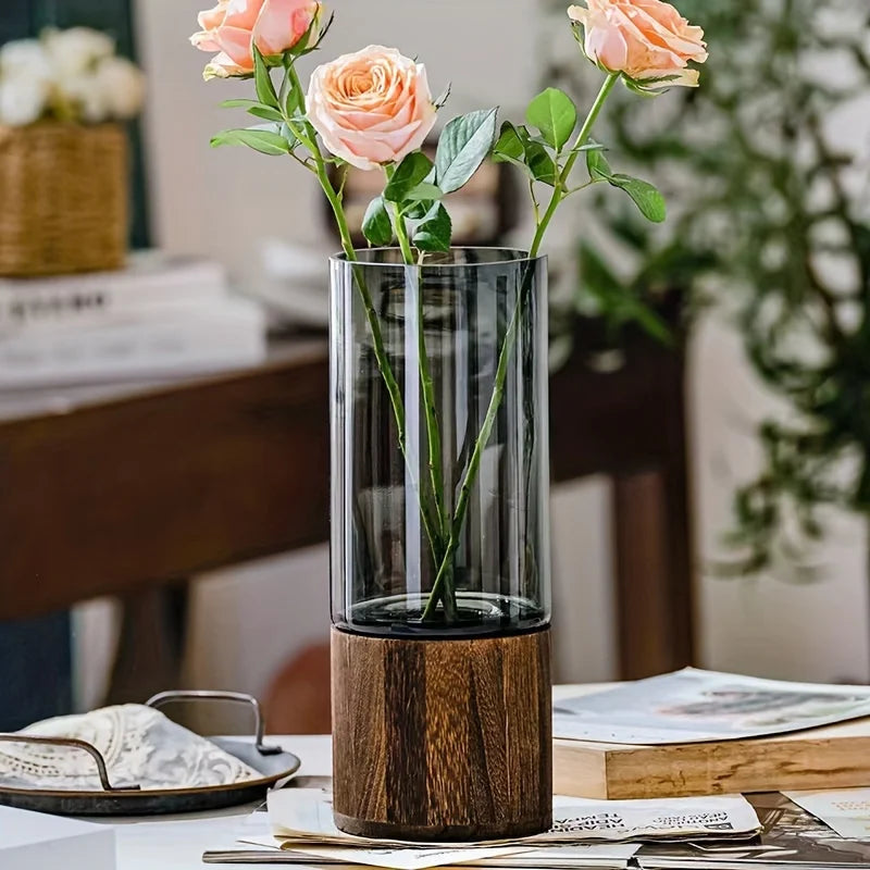ZENVORA® Holz-Glas-Vase – Elegante Tischdekoration
