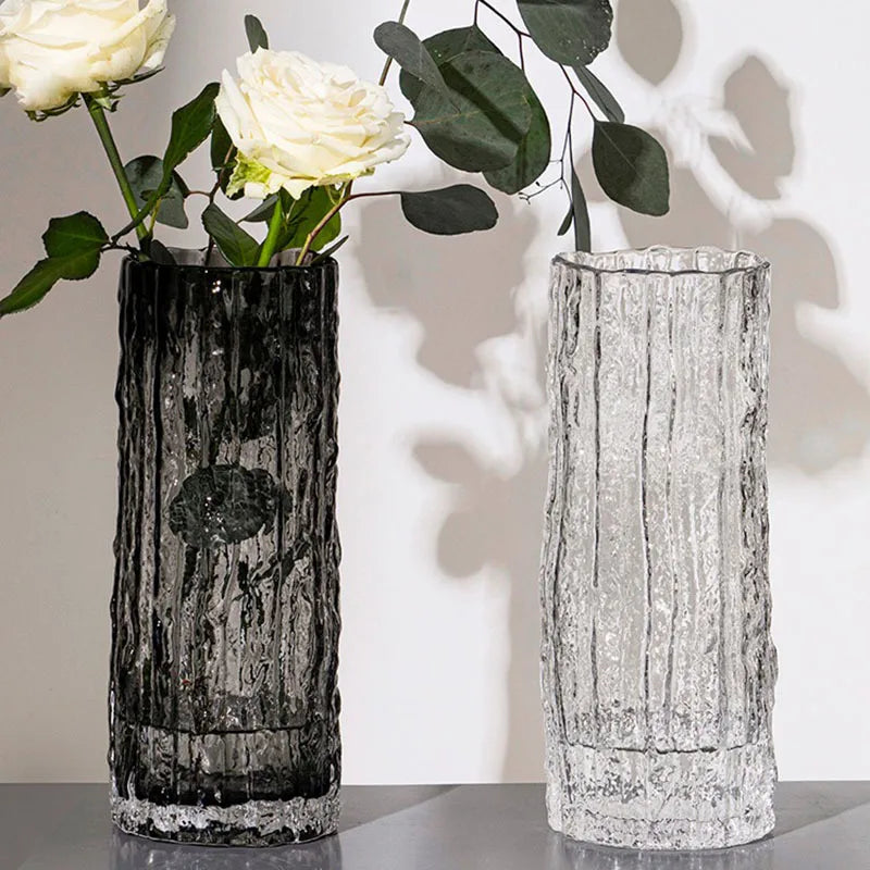 ZENVORA® Glacier Vase – Strukturierte Glasvase für stilvolle Blumendeko