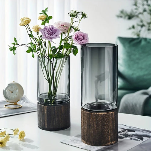 ZENVORA® Holz-Glas-Vase – Elegante Tischdekoration