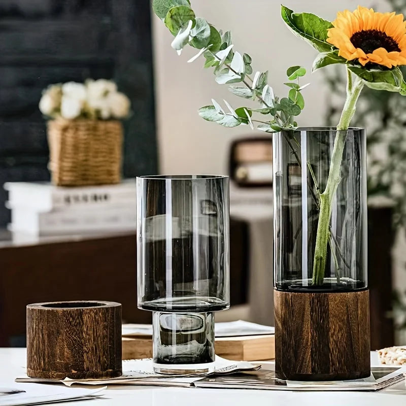 ZENVORA® Holz-Glas-Vase – Elegante Tischdekoration