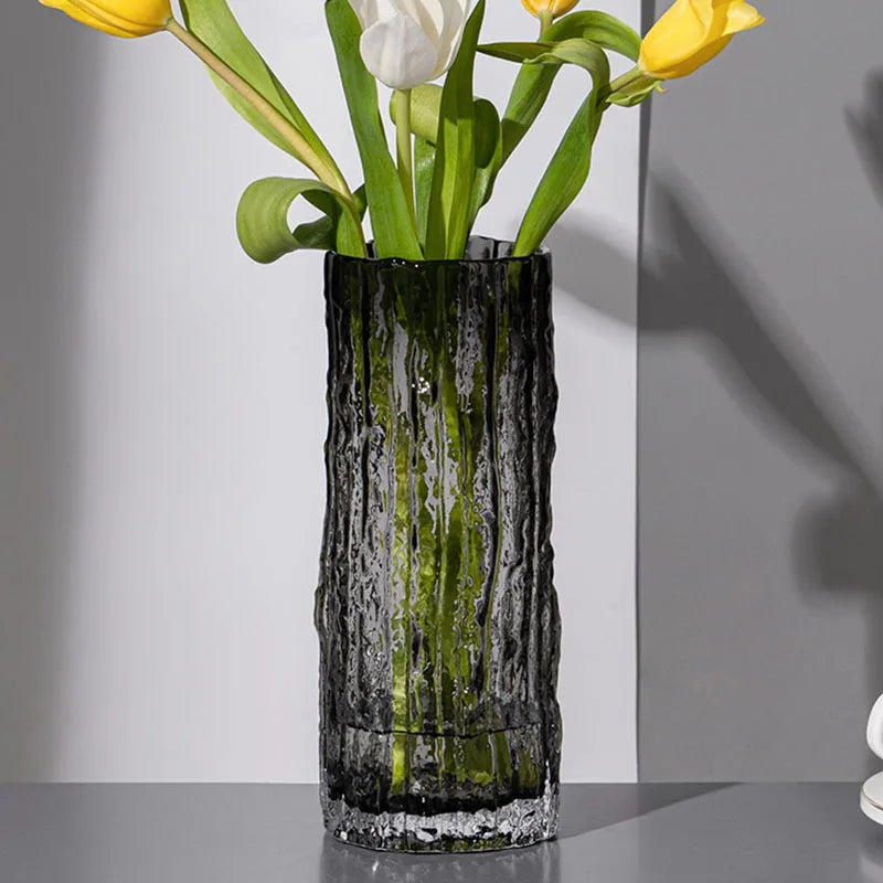 ZENVORA® Glacier Vase – Strukturierte Glasvase für stilvolle Blumendeko