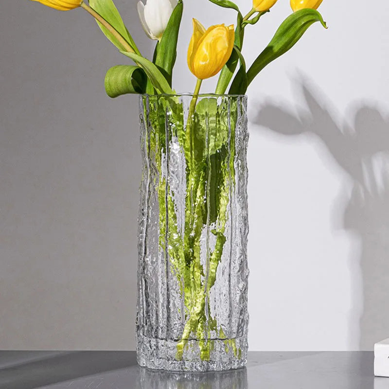 ZENVORA® Glacier Vase – Strukturierte Glasvase für stilvolle Blumendeko