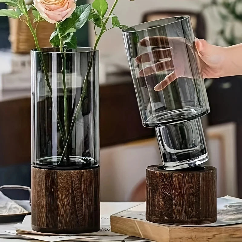 ZENVORA® Holz-Glas-Vase – Elegante Tischdekoration